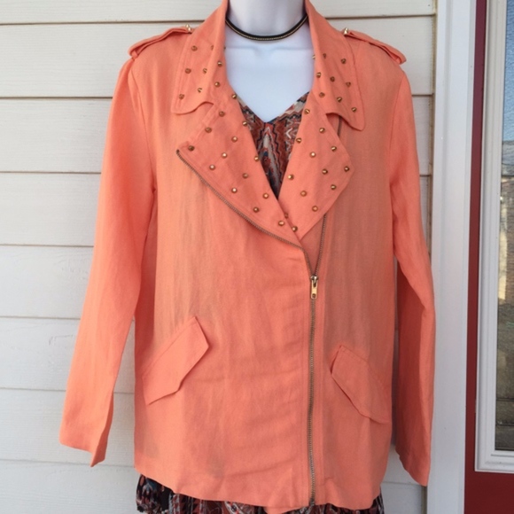 Jealous Tomato Oversized Studded Peach Jacket Medium - Picture 3 of 7
